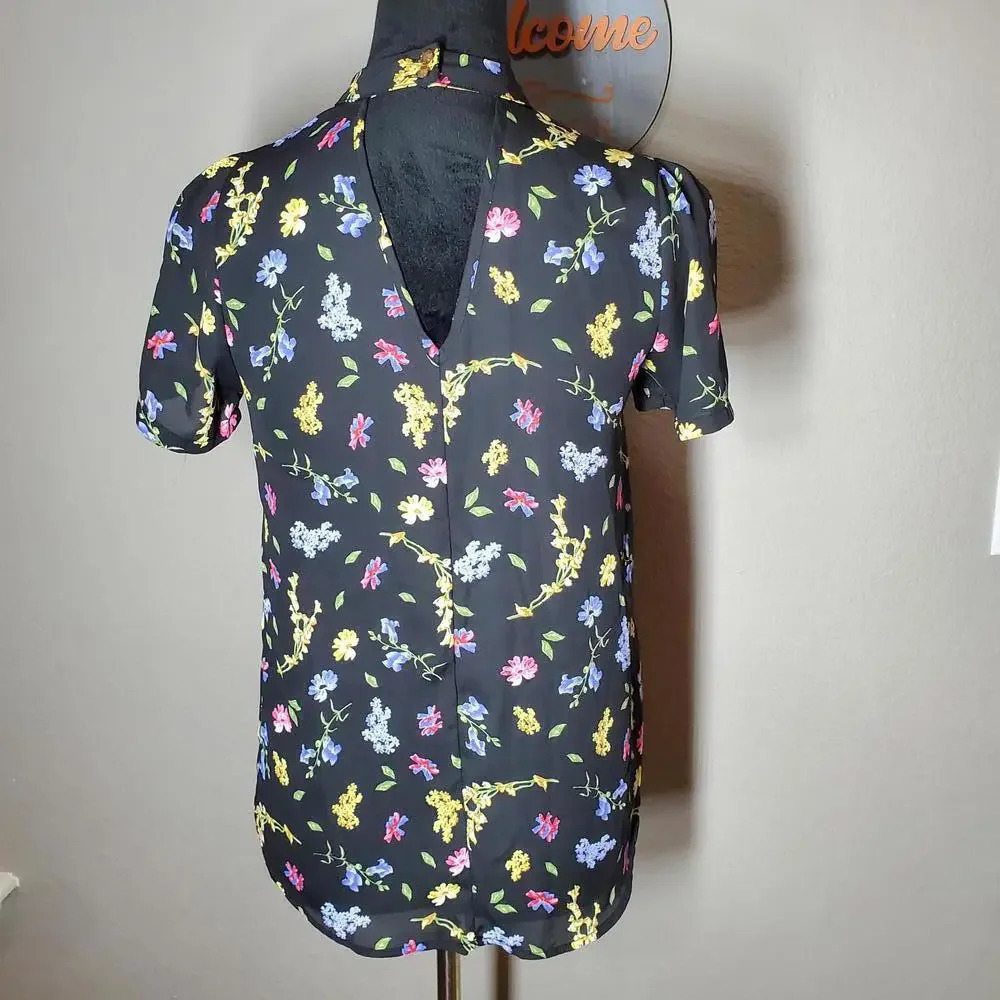 Sienna Sky Black Floral Short Sleeve Blouse Women's Size XS NWOT - Picture 11 of 16